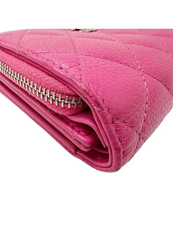 Chanel Wallet Trifold Quilted Caviar Leather Pink Silver Har - Picture 3 of 10